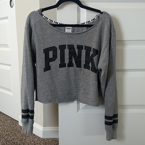 PINK Victoria's Secret Tops - VS PINK cropped raw hem gray sweatshirt size XS
